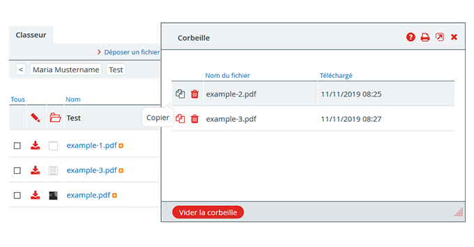 Copiez des fichiers supprims de la corbeille vers lun de vos classeurs